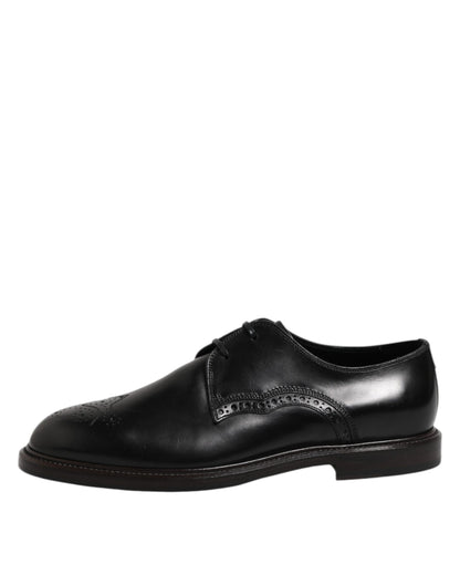 Black Leather Derby Wingtip Formal Shoes