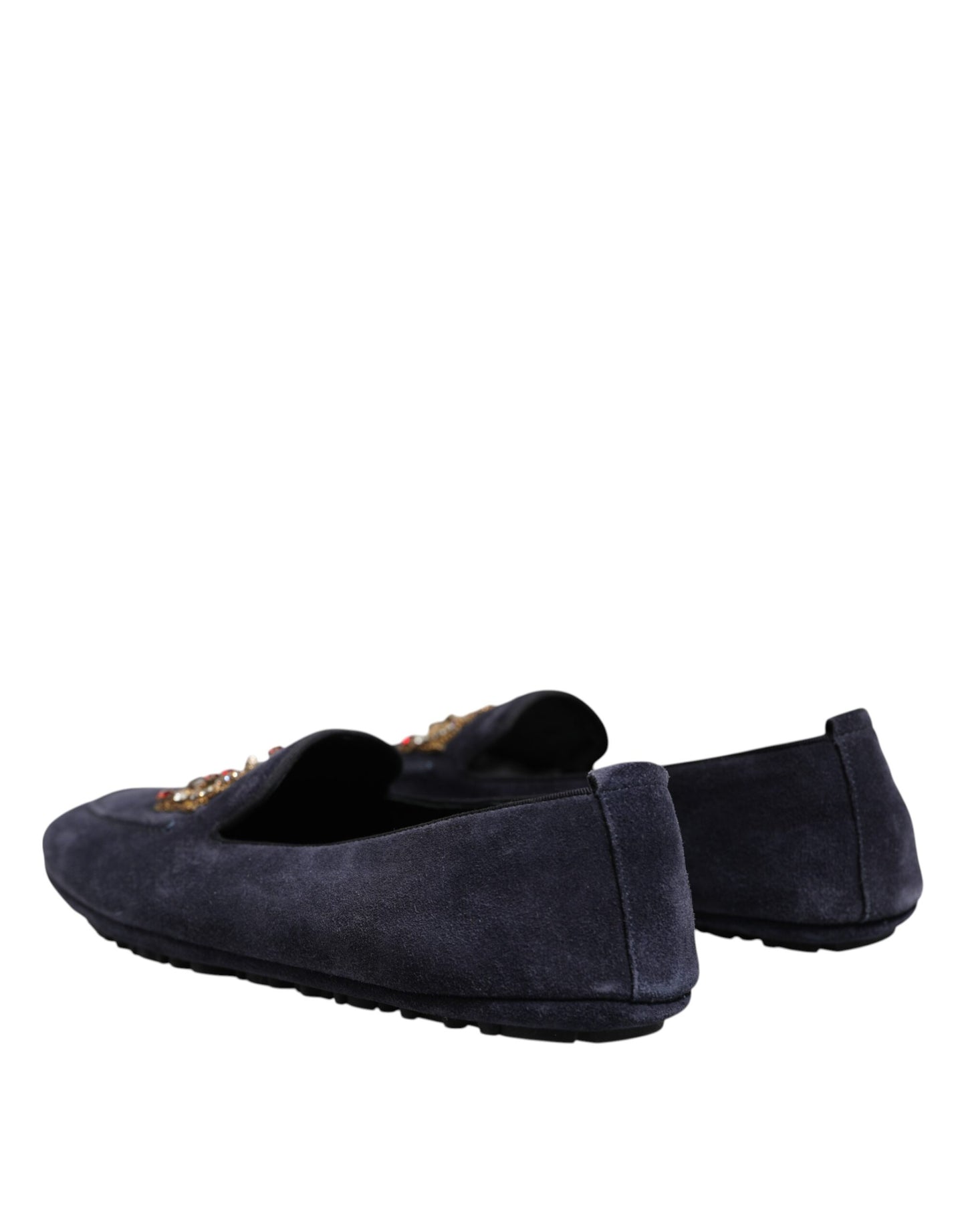 Blue Suede Crown Crystal Loafers Dress Shoes