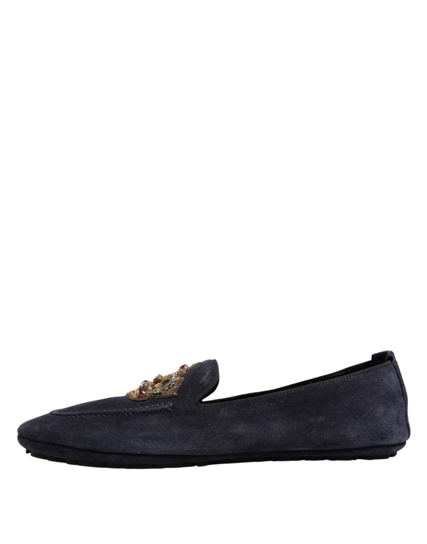 Blue Suede Crown Crystal Loafers Dress Shoes