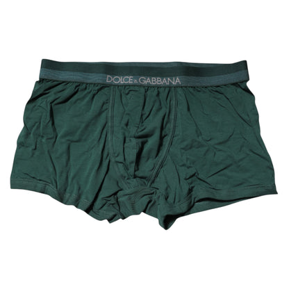 Green Cotton Regular Men Boxer Brief Underwear