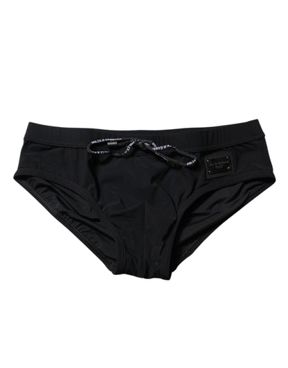 Black Logo Plaque Men Beachwear Brief Swimwear