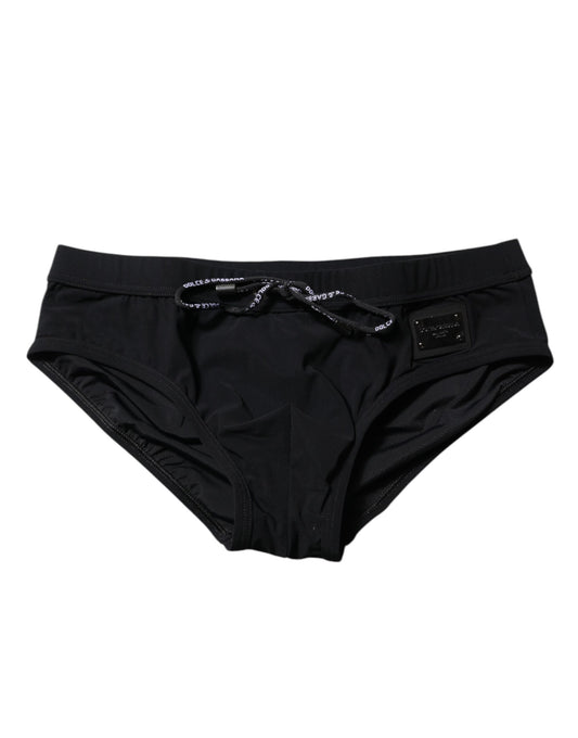 Black Logo Plaque Men Beachwear Brief Swimwear
