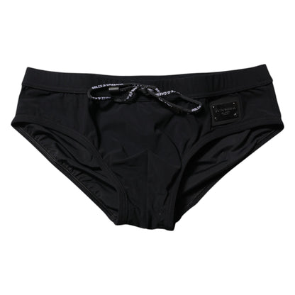 Black Logo Plaque Men Beachwear Brief Swimwear