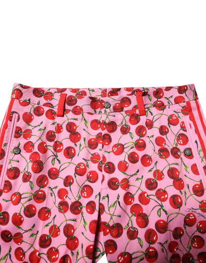 Pink Cherry Print Cotton Dress Pants