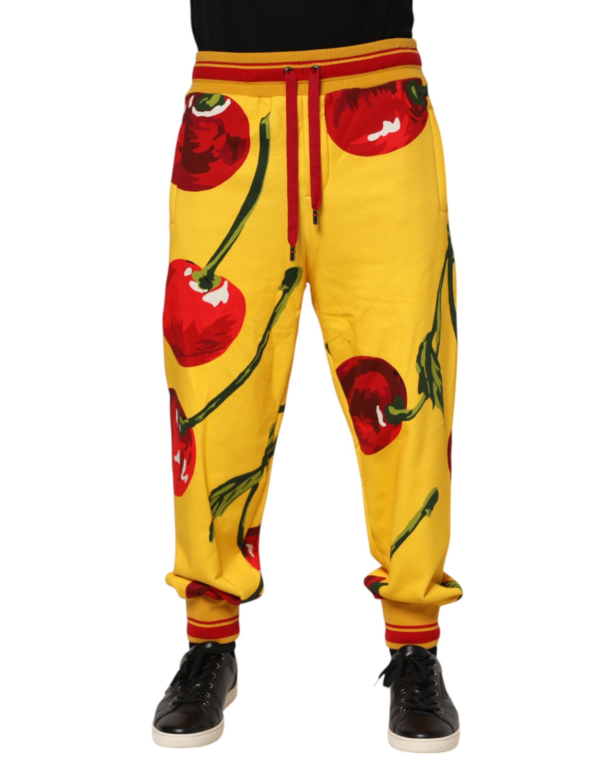 Yellow Cherry Print Jogger Sweatpants Pants