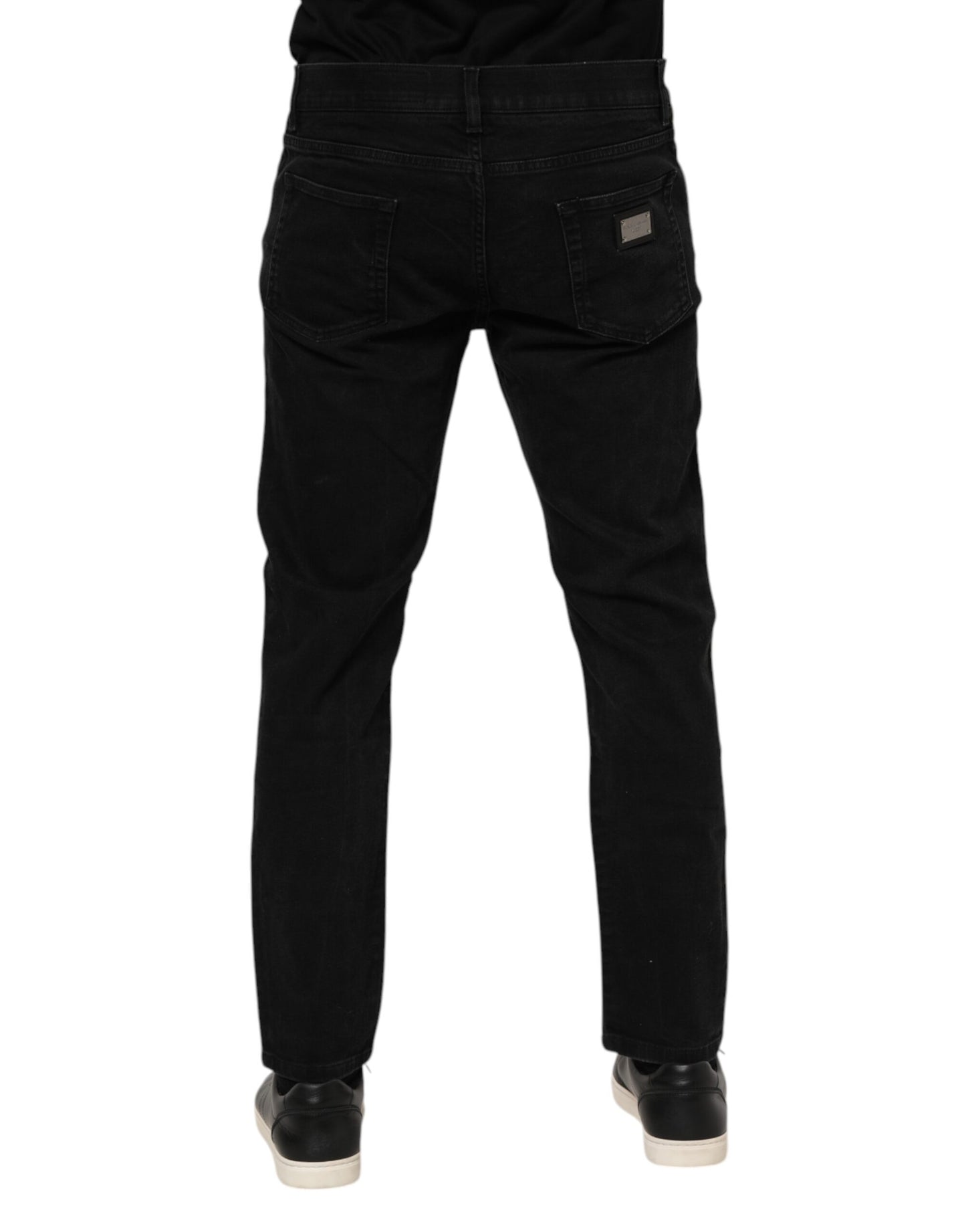 Black Cotton Logo Plaque Slim Fit Denim Jeans
