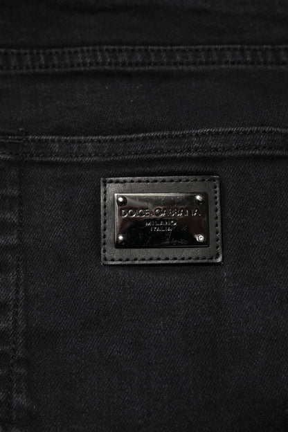 Black Cotton Logo Plaque Slim Fit Denim Jeans
