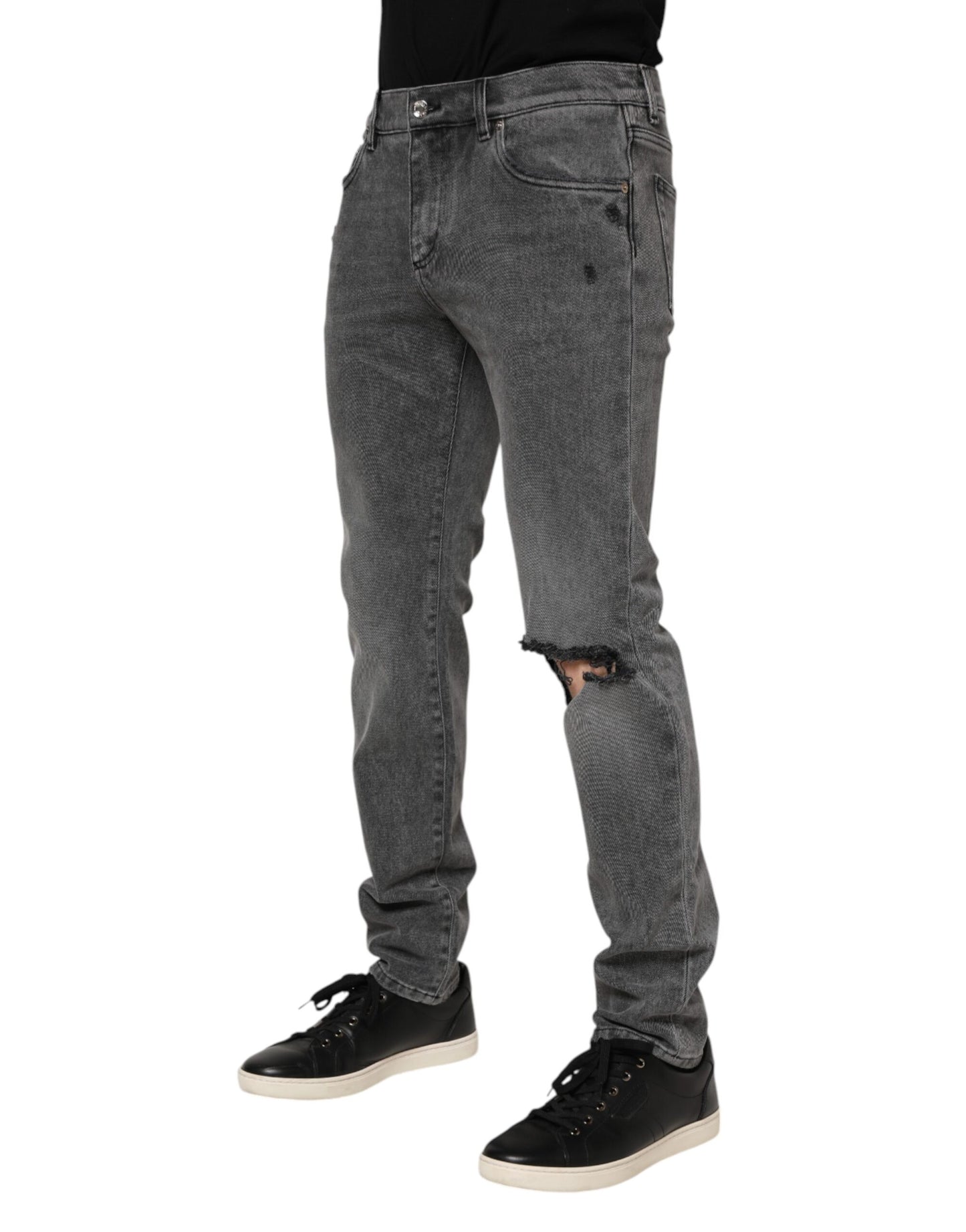 Gray Cotton Logo Plaque Denim Jeans