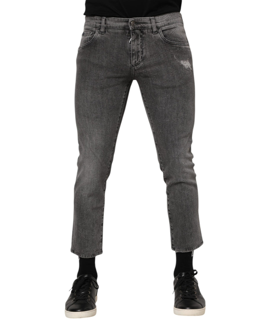 Gray Cotton Logo Plaque Men Denim Jeans