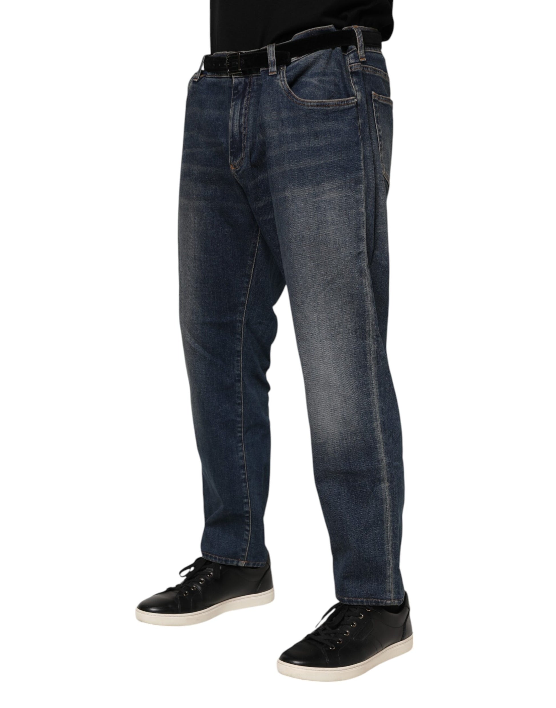 Blue Cotton Logo Plaque Slim Denim Jeans