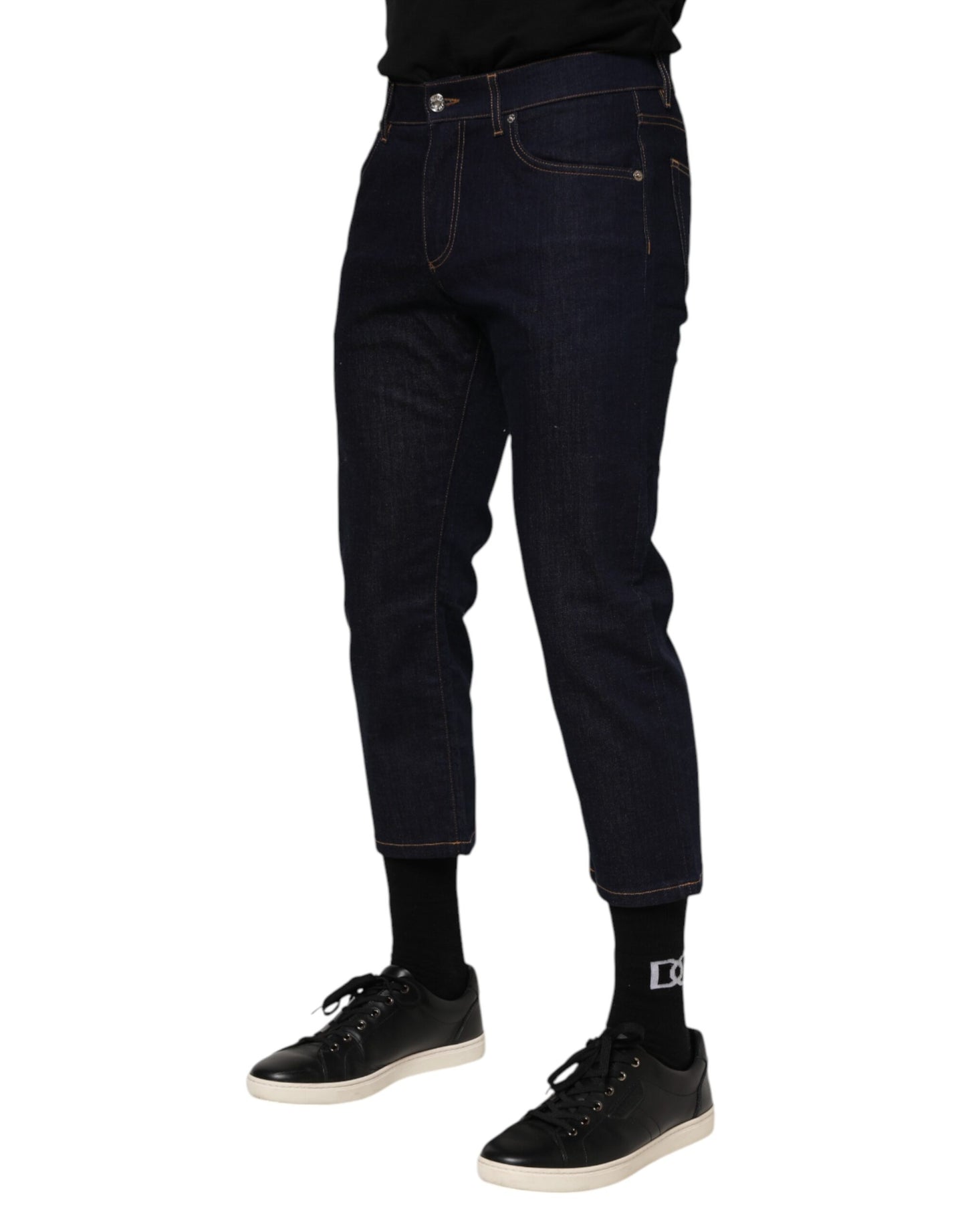 Dark Blue Cotton Logo Slim Fit Men Denim Jeans