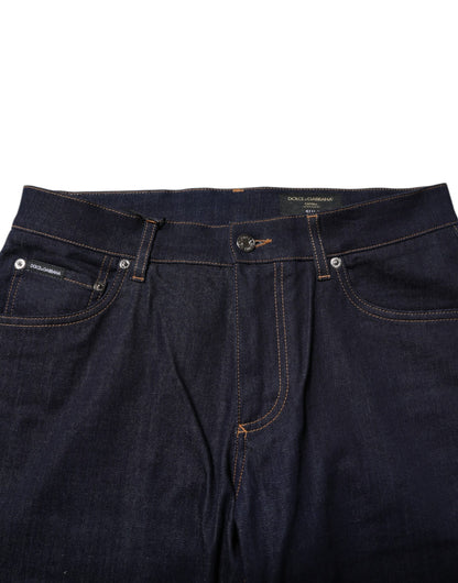 Dark Blue Cotton Logo Slim Fit Men Denim Jeans