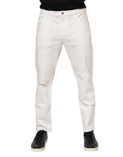 White Cotton Loose Men Denim Jeans