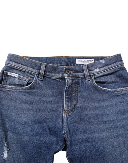 Blue Cotton Logo Plaque Skinny Men Denim Jeans