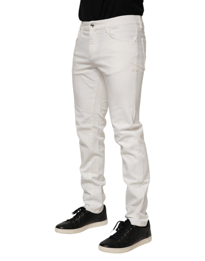 White Cotton Logo Plaque Slim Fit Denim Jeans