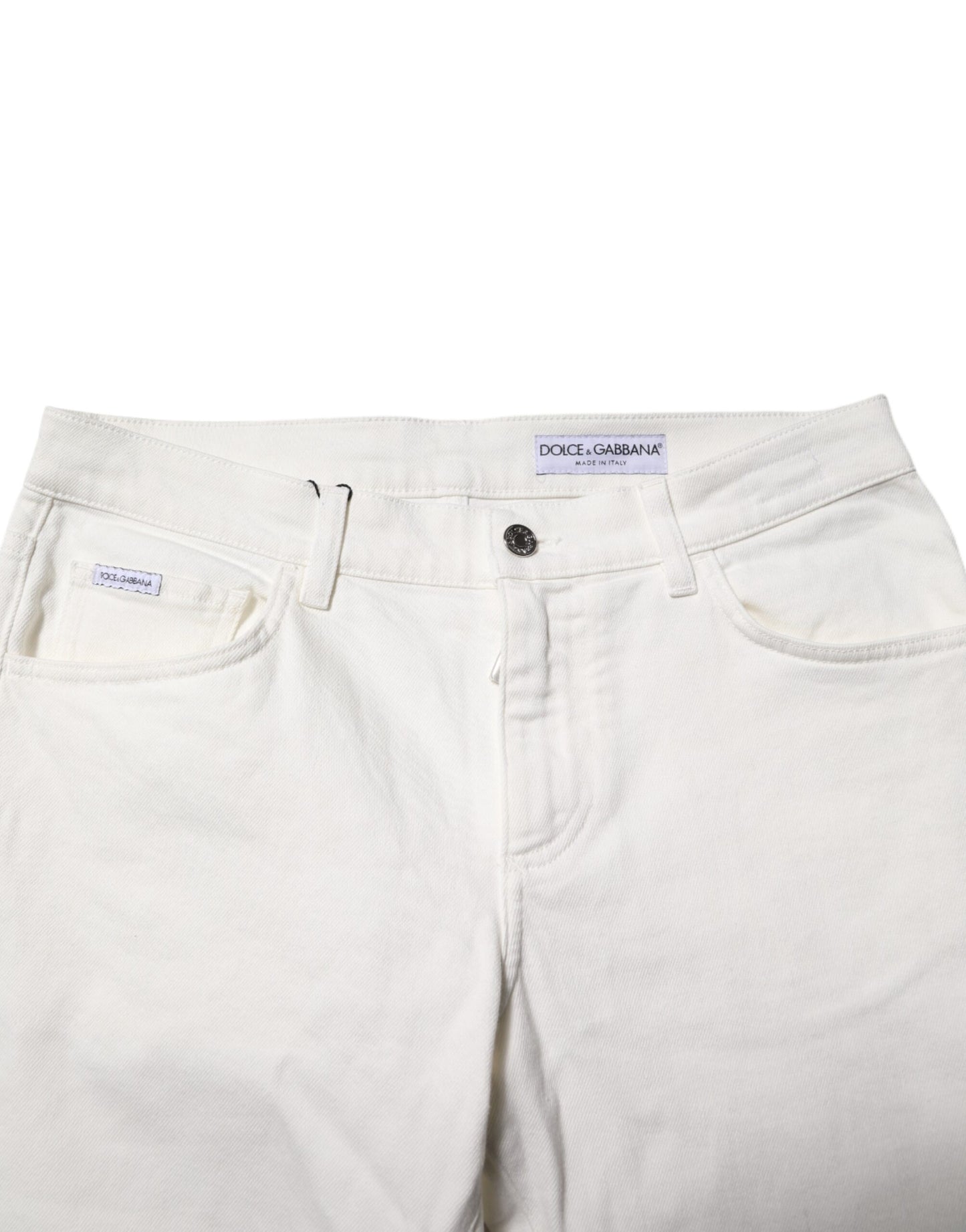 White Cotton Logo Plaque Slim Fit Denim Jeans