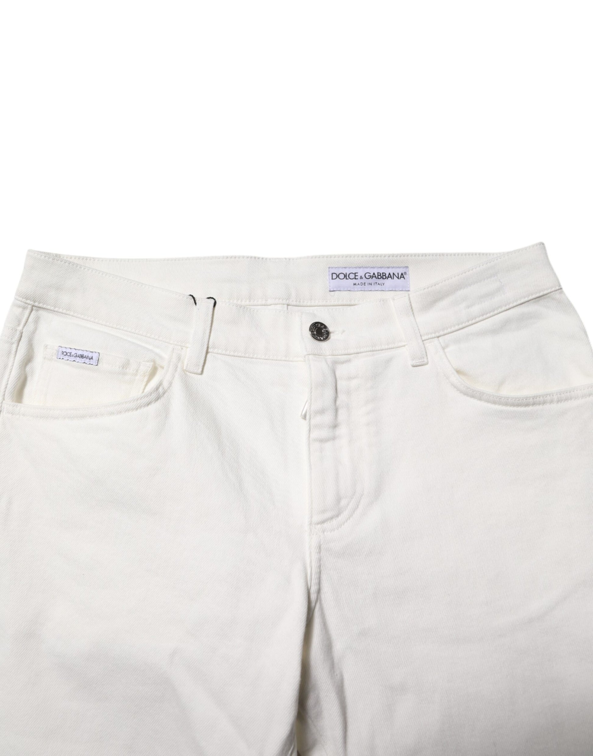 White Cotton Logo Plaque Slim Fit Denim Jeans