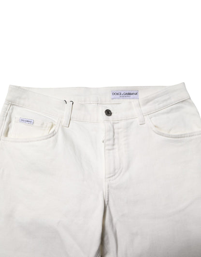 White Cotton Logo Plaque Slim Fit Denim Jeans