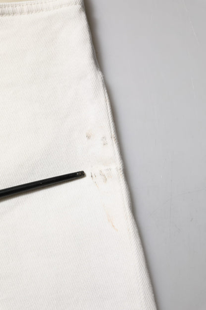 White Cotton Logo Plaque Slim Fit Denim Jeans