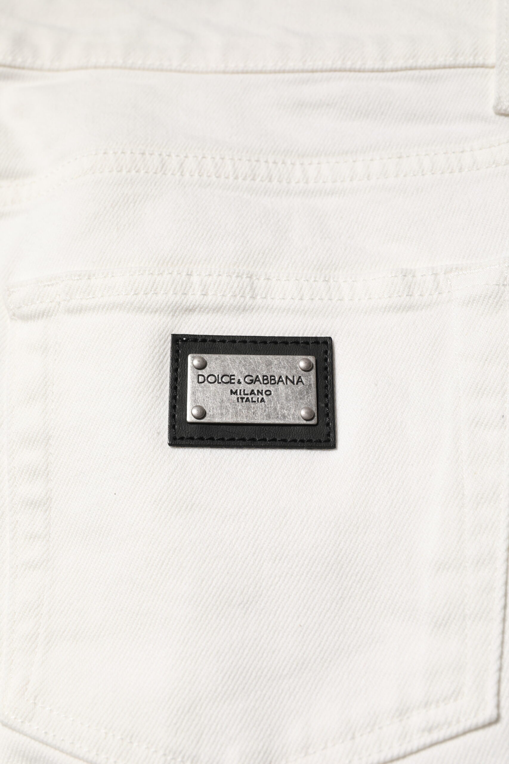 White Cotton Logo Plaque Slim Fit Denim Jeans