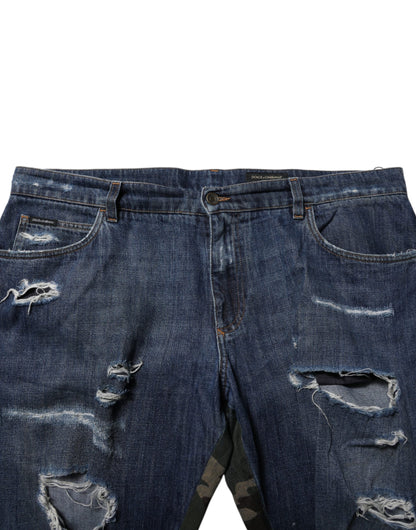 Blue Cotton Camouflage Denim Jeans