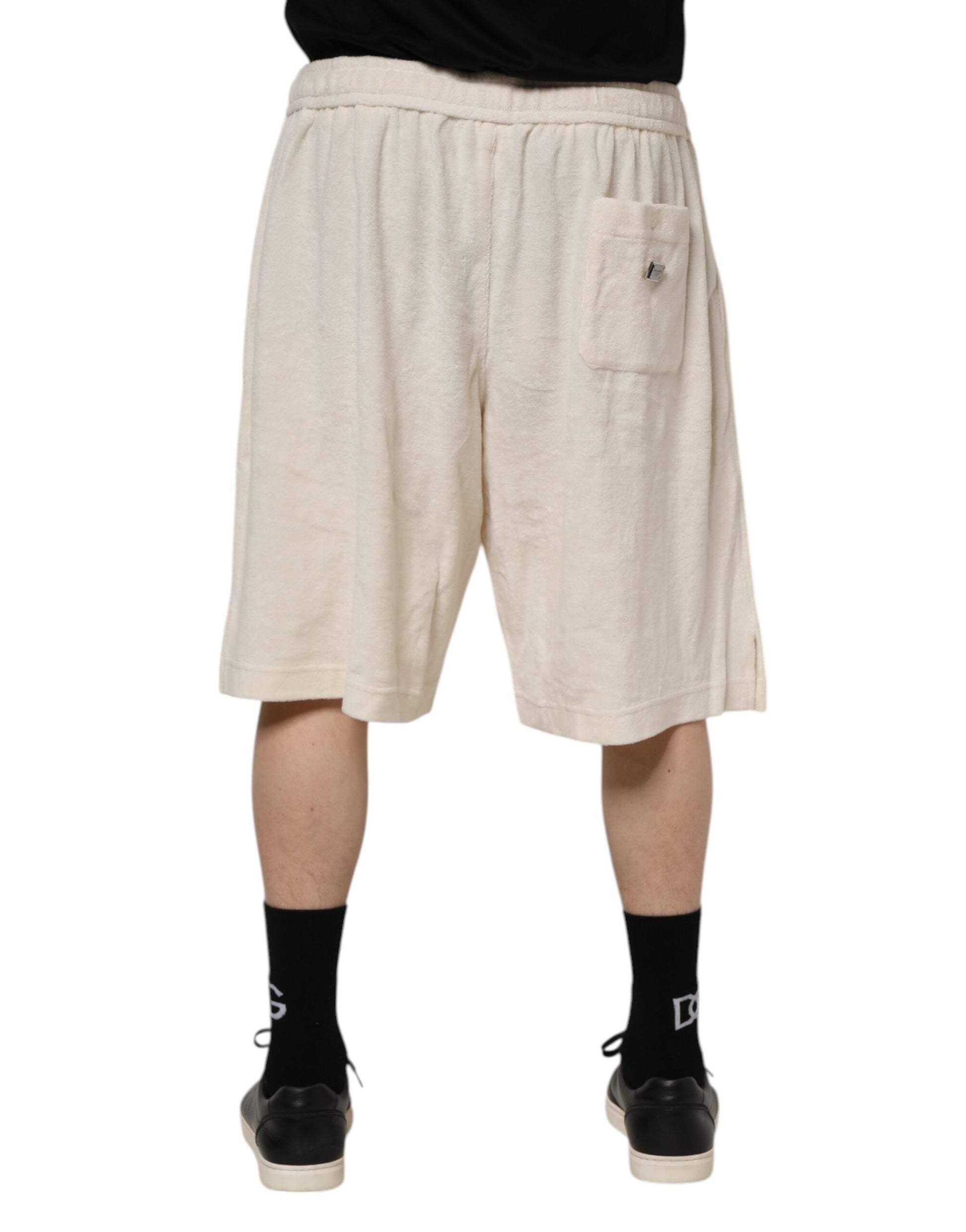 Ivory Cotton Men Bermuda Sweatshorts Shorts