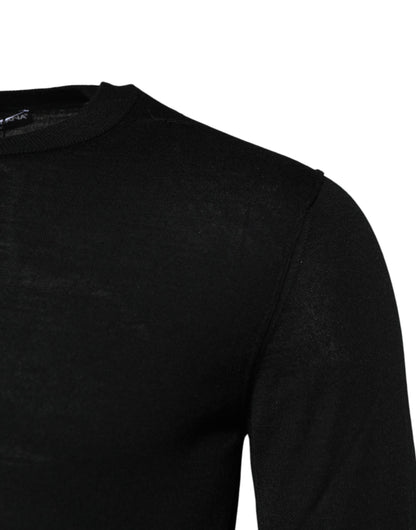 Black Cashmere Crew Neck Long Sleeves T-shirt