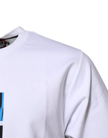 White Cotton Crew Neck Graphic Print T-shirt