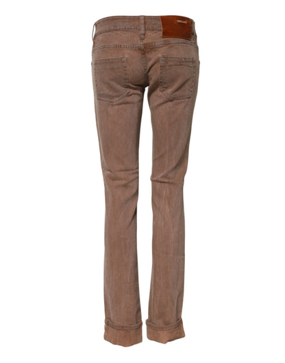Brown Cotton Slim Fit Denim Low Waist Jeans