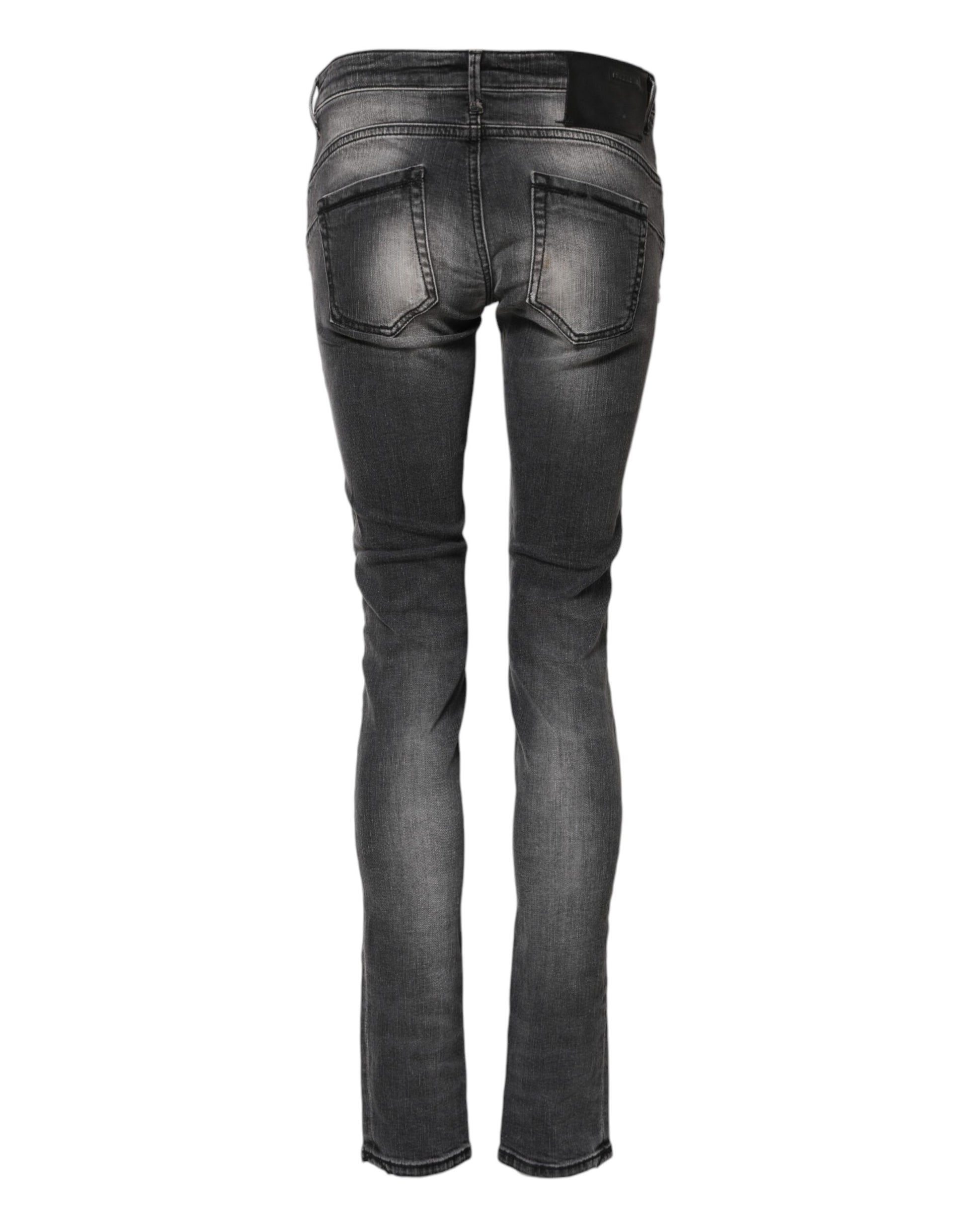 Dark Gray Cotton Slim Fit Denim Low Waist Denim Jeans