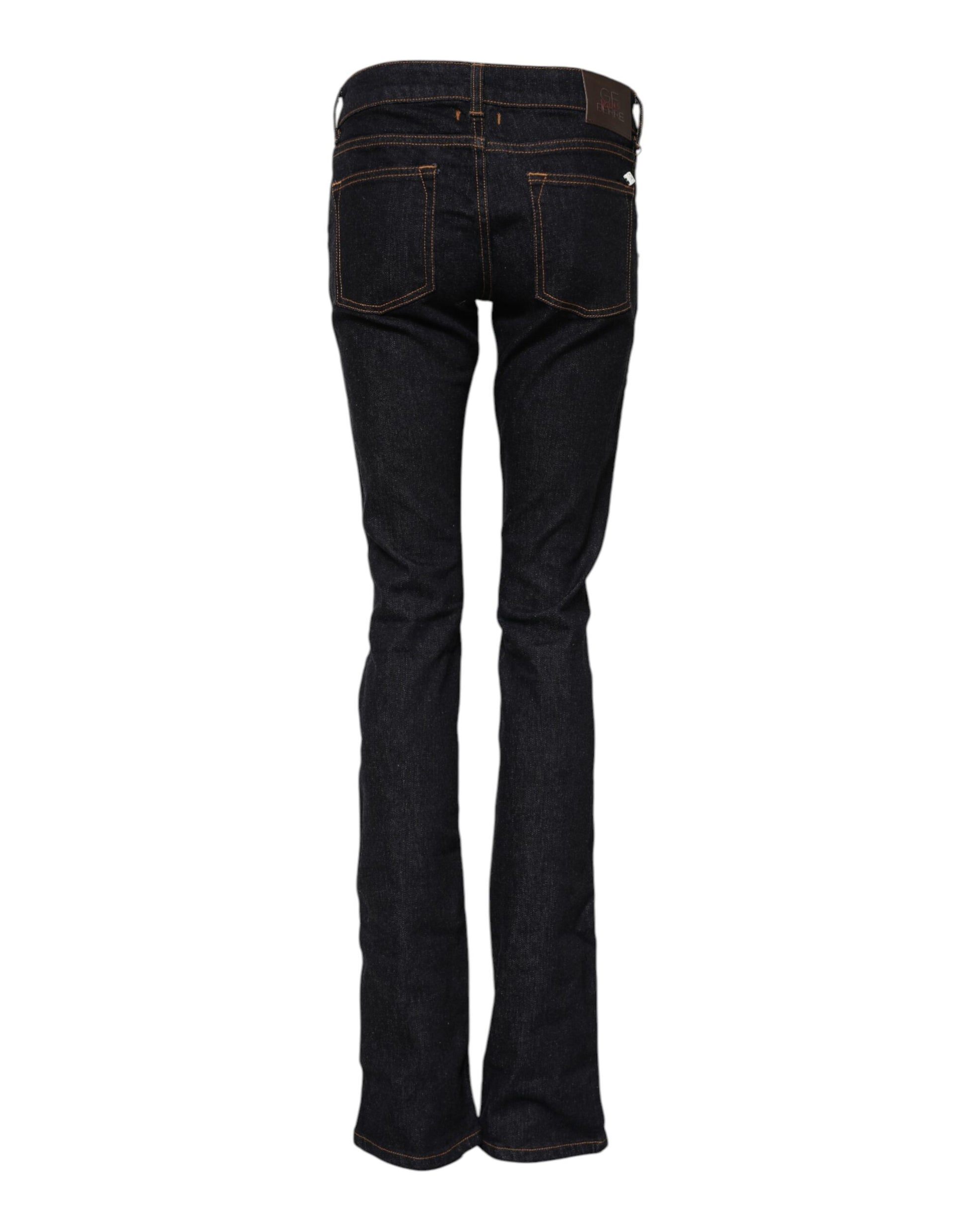 Dark Blue Cotton Mid Waisted Skinny Denim Jeans