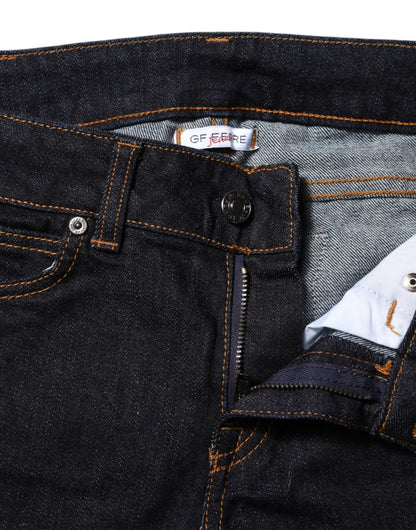 Dark Blue Cotton Mid Waisted Skinny Denim Jeans