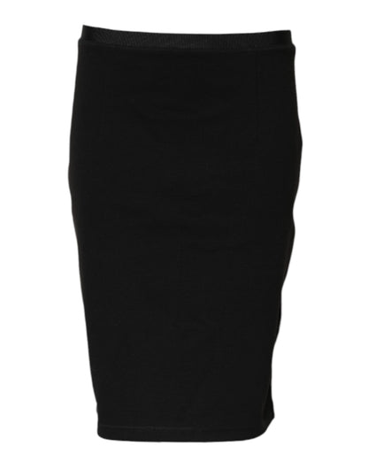 Black Polyester Pencil Cut Knee Length Skirt