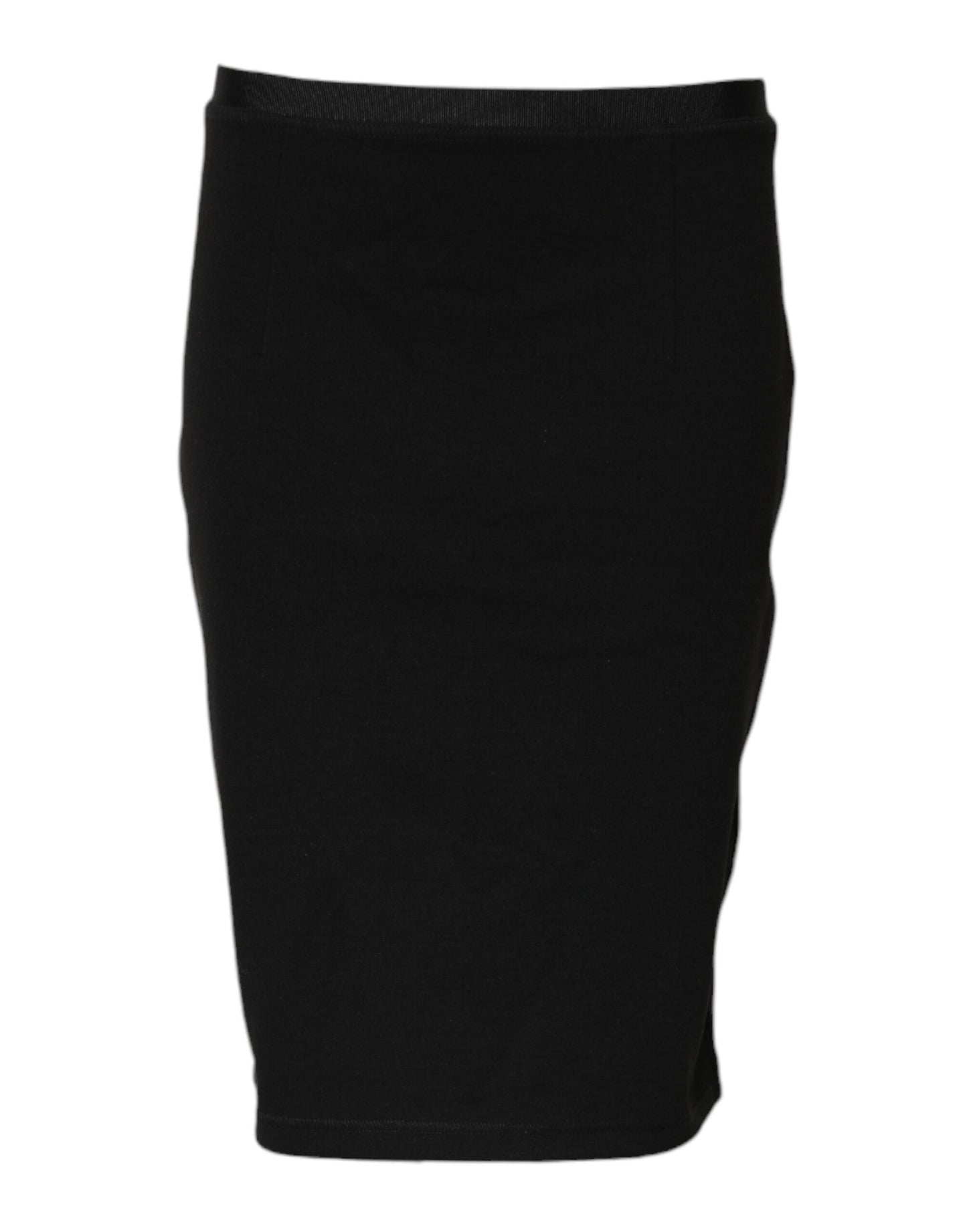 Black Polyester Pencil Cut Knee Length Skirt