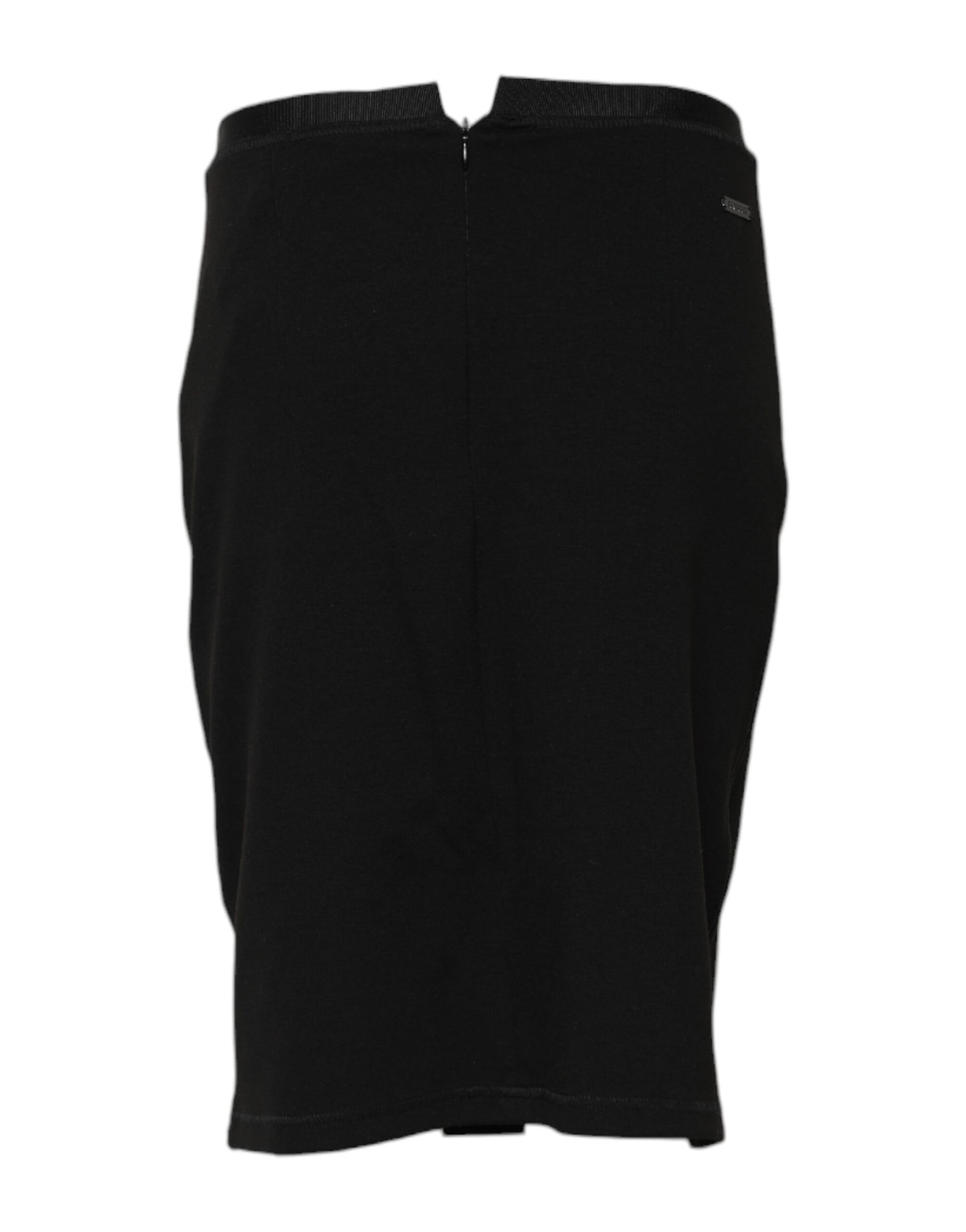 Black Polyester Pencil Cut Knee Length Skirt