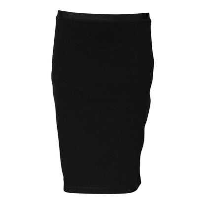 Black Polyester Pencil Cut Knee Length Skirt