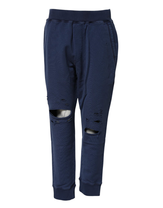 Blue Cotton Mid Waisted Jogger Pants