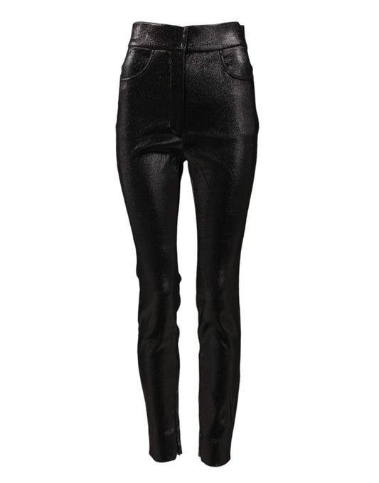 Black Cotton Stretch Silver Lurex Thread Pants