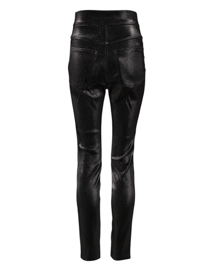 Black Cotton Stretch Silver Lurex Thread Pants