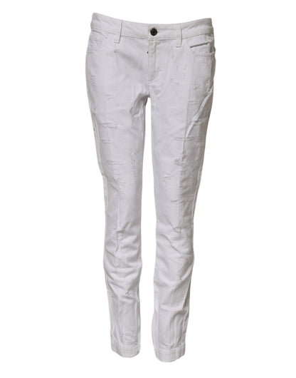 White Cotton Mid Waisted Women Denim Jeans