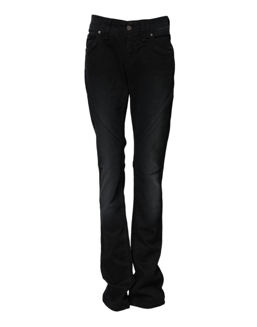Black Cotton Mid Waist Tapered Denim Jeans
