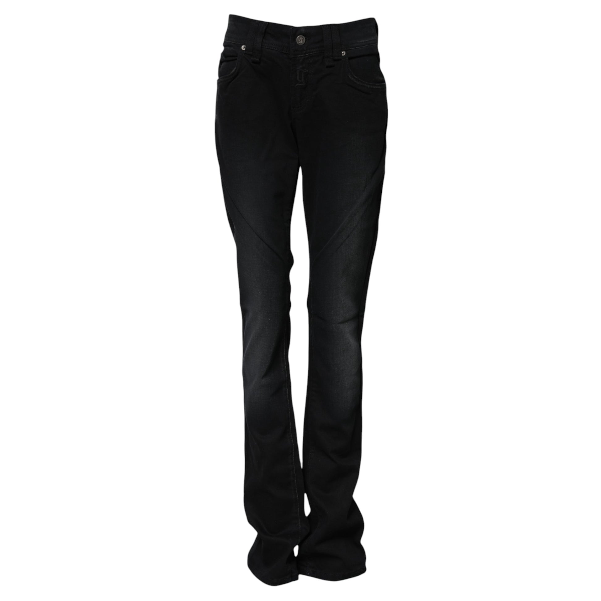 Black Cotton Mid Waist Tapered Denim Jeans
