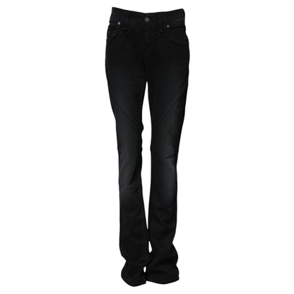 Black Cotton Mid Waist Tapered Denim Jeans