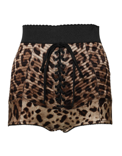 Brown Leopard High Waist Hot Pants Shorts