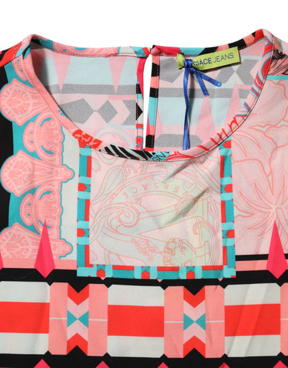 Multicolor Print Short Sleeves Women Blouse Top