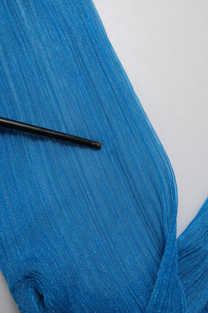 Blue See Through Turtleneck Long Sleeves Top