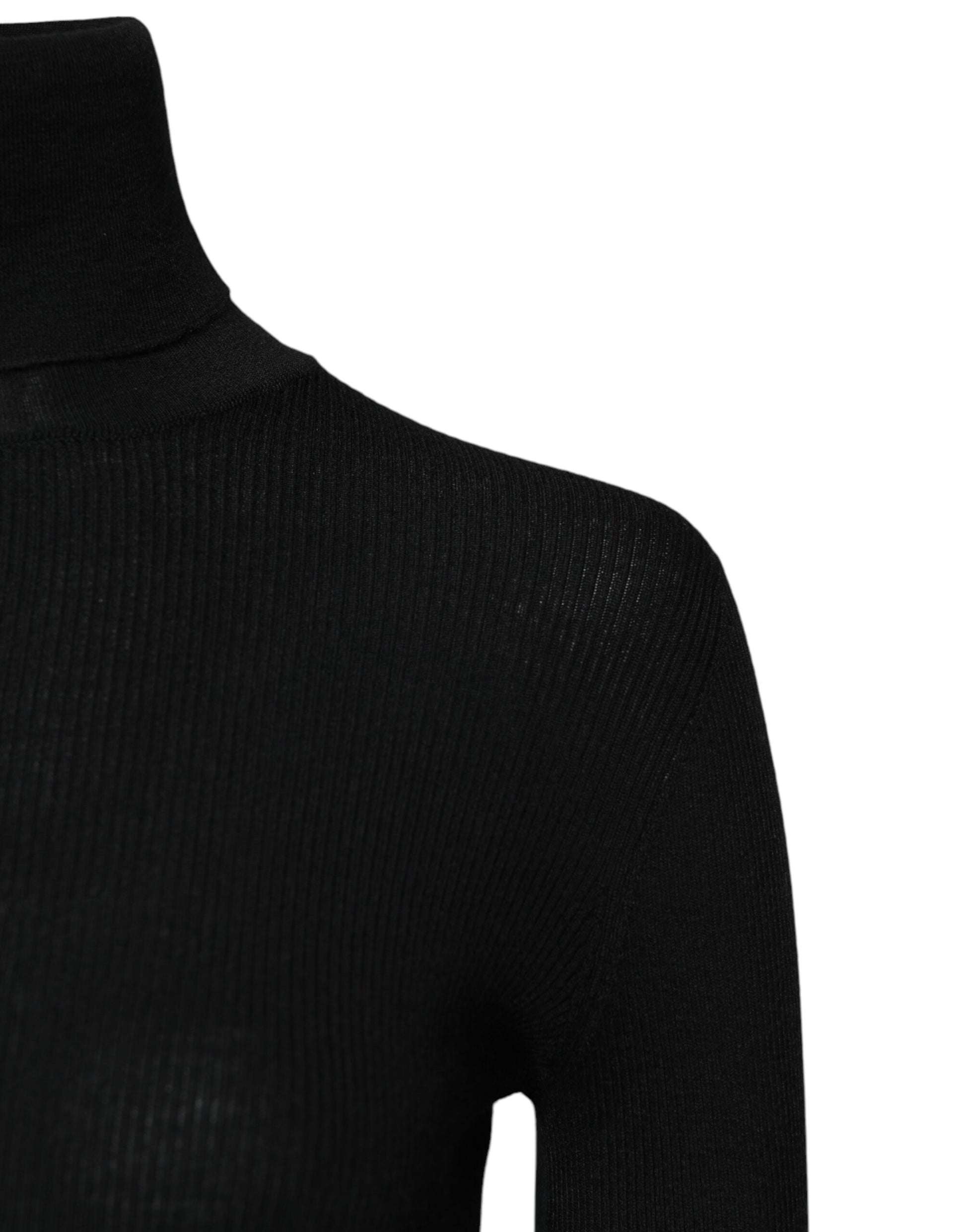 Black Cashmere Turtleneck Knitted Blouse Top