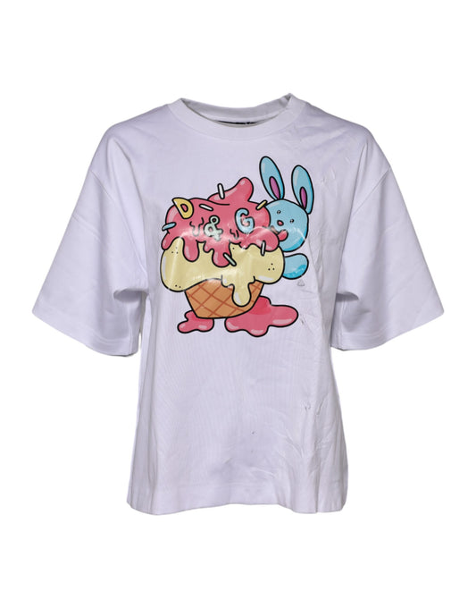 White Cotton Graphic Print Crew Neck T-shirt