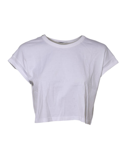 White Cotton Short Sleeves Cropped T-shirt