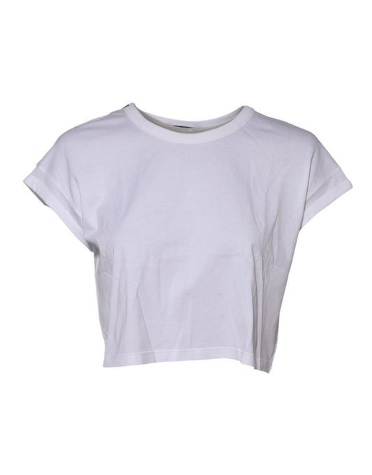 White Cotton Short Sleeves Cropped T-shirt